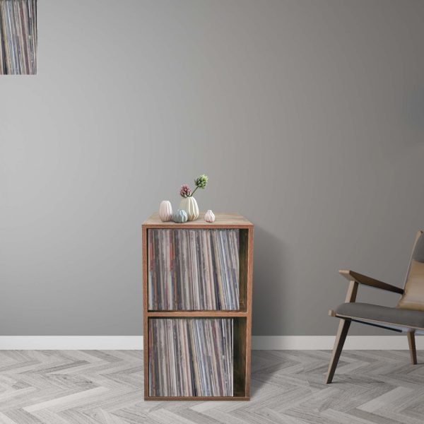  Aufbewahrungsschrank für Vinyl-LP-Schallplatten – Bücherregal – 2 Fächer – Nussbaum