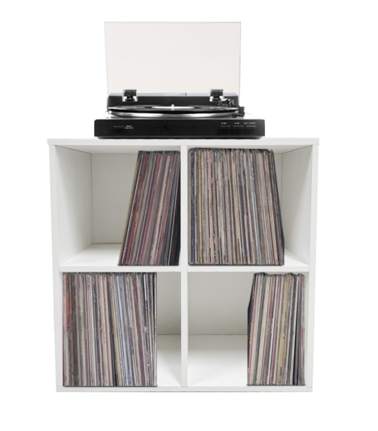 Aufbewahrungsschrank für Vinylplatten - Bücherregal - 4 Fächer - weiß