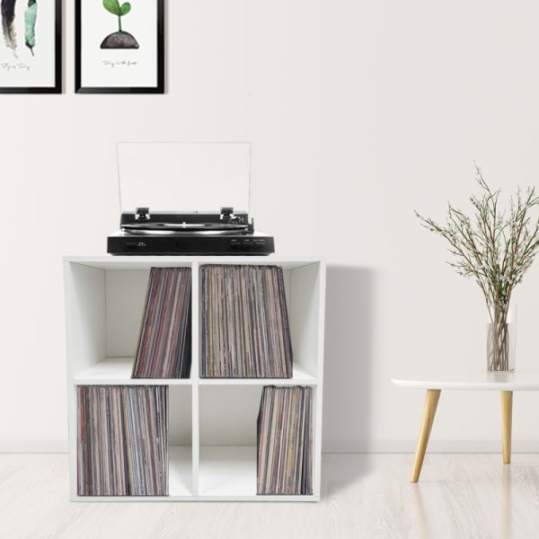   Aufbewahrungsschrank für Vinylplatten – Bücherregal – 4 Fächer – weiß