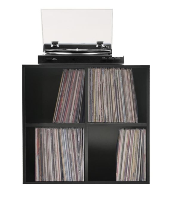  Aufbewahrungsschrank für Schallplatten-LPs – Bücherregal – 4 Fächer – schwarz