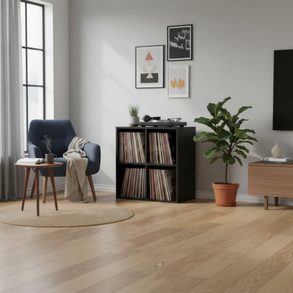   Aufbewahrungsschrank für Schallplatten-LPs – Bücherregal – 4 Fächer – schwarz