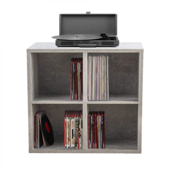   Schallplattenschrank – Aufbewahrung von Schallplatten – Bücherregal – grauer Beton