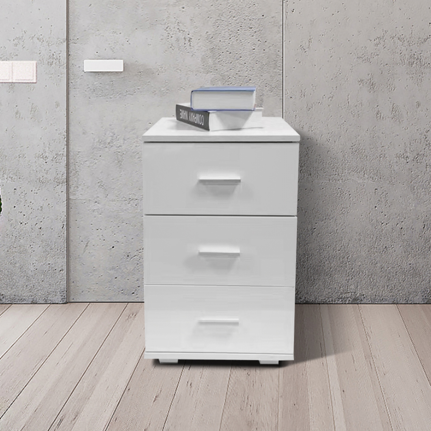 Nachttisch Flurschrank 3 Schubladen 63 cm hoch weiß - alternatives Bild