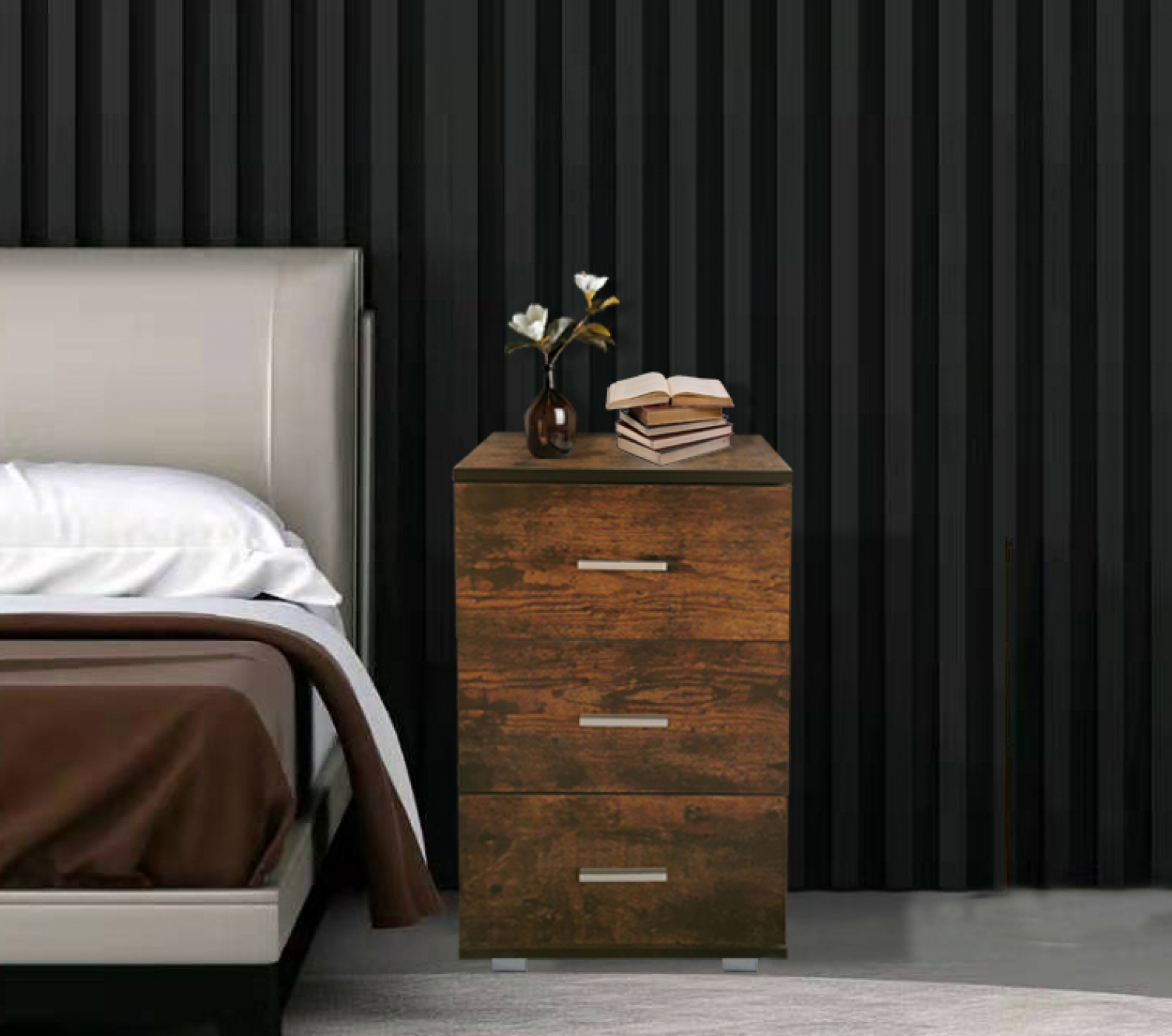 Nachttisch - Flurtisch - 3 Schubladen - 63 cm hoch - Vintage Braun - alternatives Bild