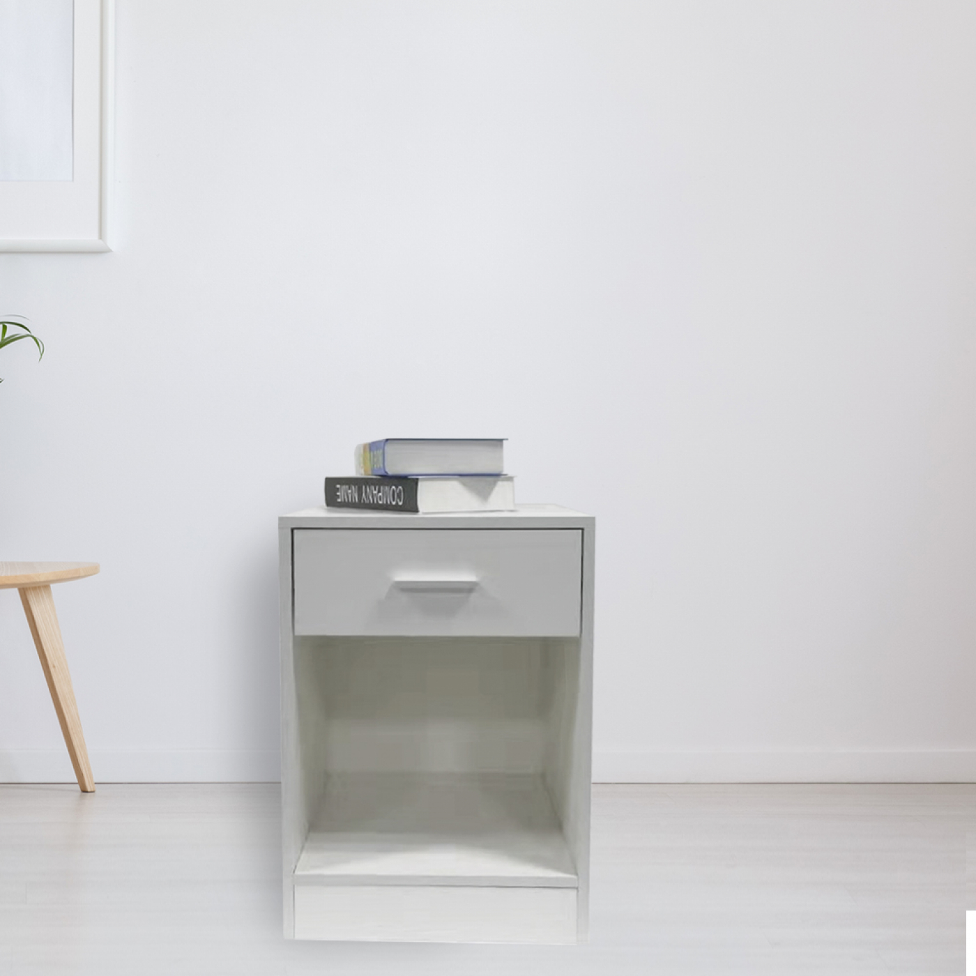 Nachttisch Flurschrank mit Schublade offenem Staufach 60 cm hoch weiß - alternatives Bild