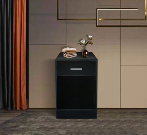   Nachttisch Flurschrank mit Schublade und offenem Staufach 60 cm hoch schwarz