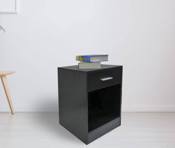   Nachttisch Flurschrank mit Schublade und offenem Staufach 60 cm hoch schwarz