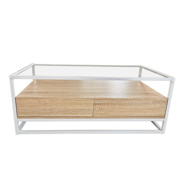   Couchtisch – robuste industrielle Vintage – Metall weiß Holz braun