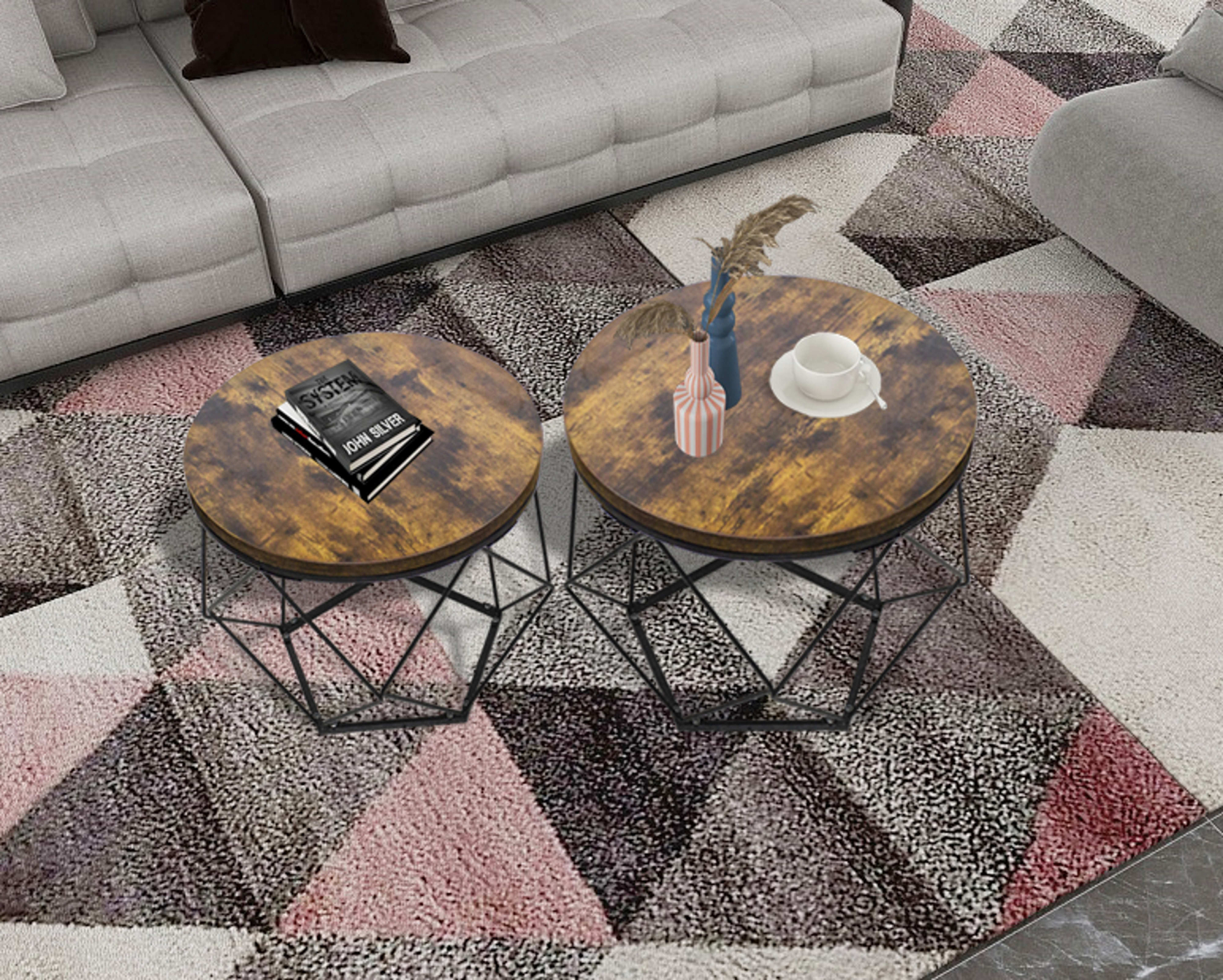 VDD Beistelltische 2er Set - Couchtisch im industriellen Vintage-Stil - alternatives Bild