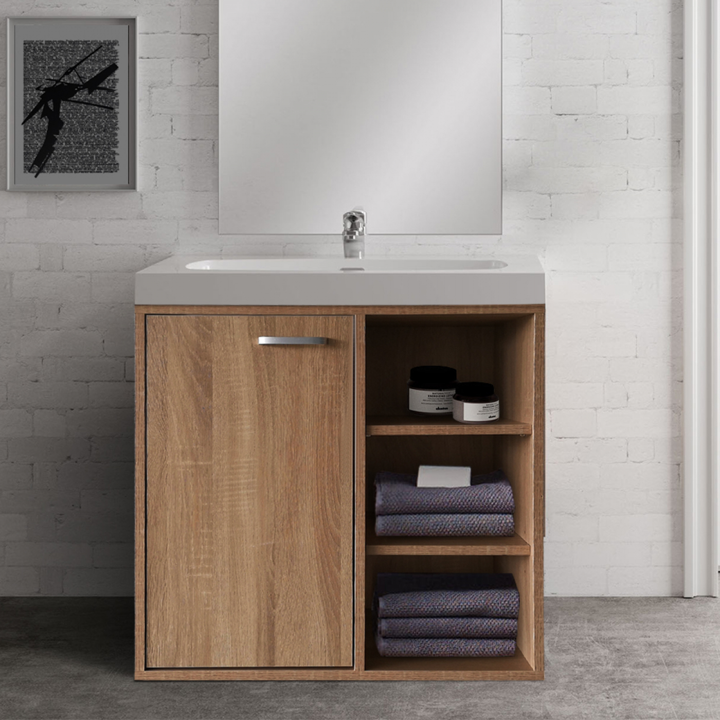 Waschbeckenschrank - Badmöbel - braun - alternatives Bild