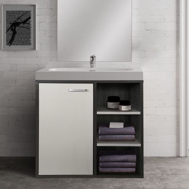 Waschtischunterschrank - Badmöbel - grau mit weiß - alternatives Bild