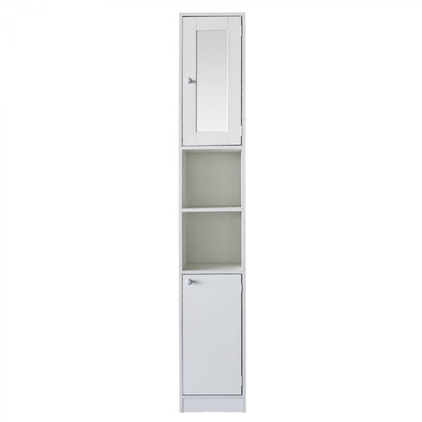   Säulenschrank Badezimmer – Aufbewahrungsschrank Badezimmer oder Flur – mit Spiegel – 180 cm hoch