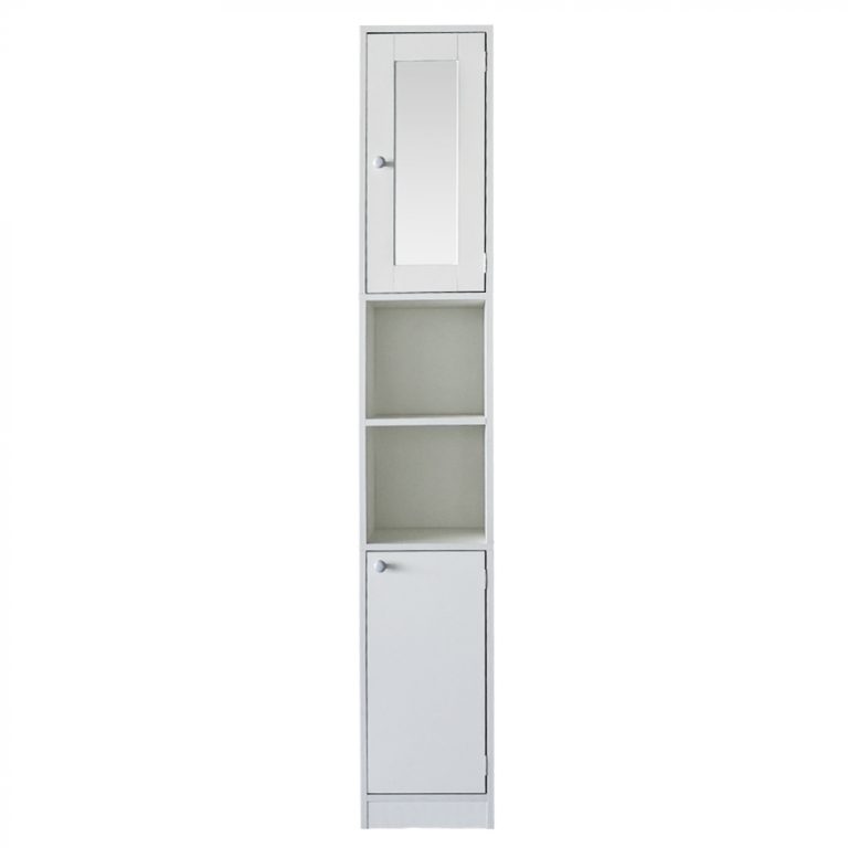 Säulenschrank Badezimmer - Aufbewahrungsschrank Badezimmer oder Flur - mit Spiegel - 180 cm hoch