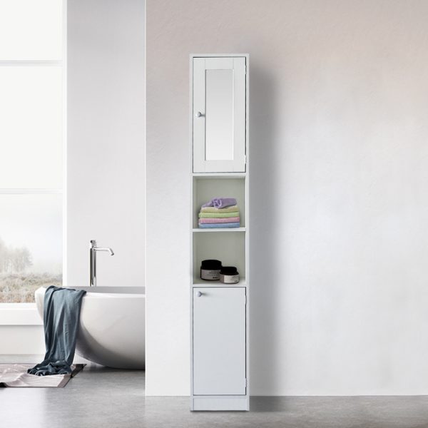   Säulenschrank Badezimmer – Aufbewahrungsschrank Badezimmer oder Flur – mit Spiegel – 180 cm hoch