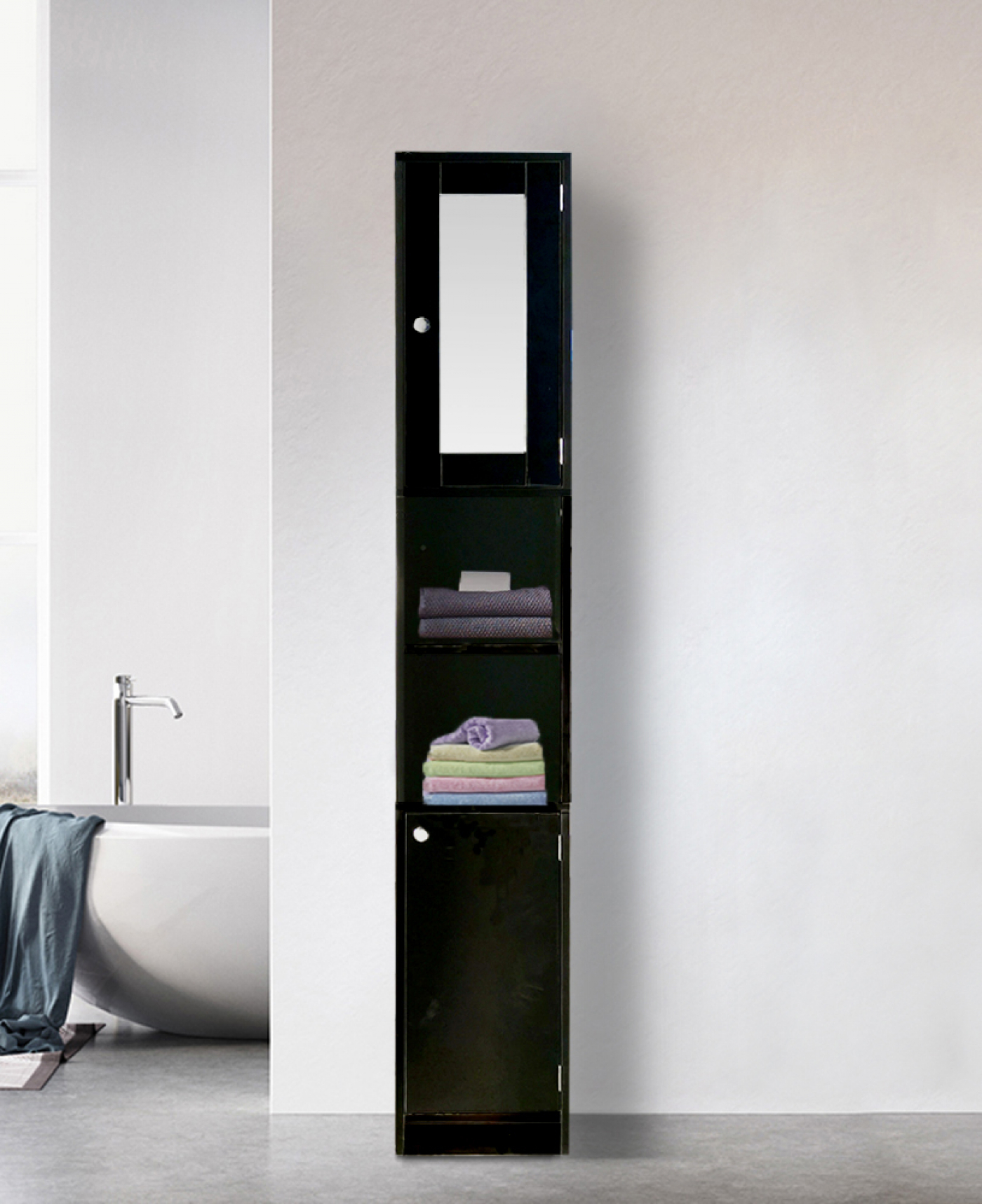 Badezimmerschrank - Säulenschrank Badezimmer Schlafzimmer oder Flur - mit Spiegel - 180 cm hoch - alternatives Bild