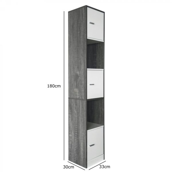   Säulenschrank Badezimmer – Schrank Badezimmer Schlafzimmer oder Flur – 180 cm hoch – grau