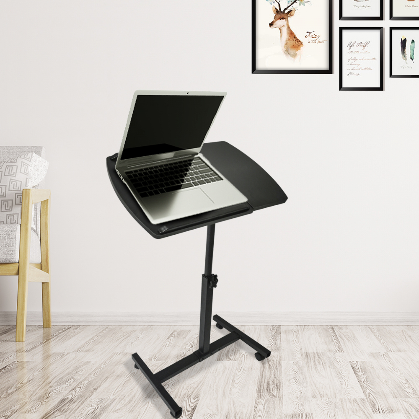 Laptoptisch Laptopständer - Beistelltisch Nachttisch - fahrbare Räder - höhenverstellbar - schwarz
