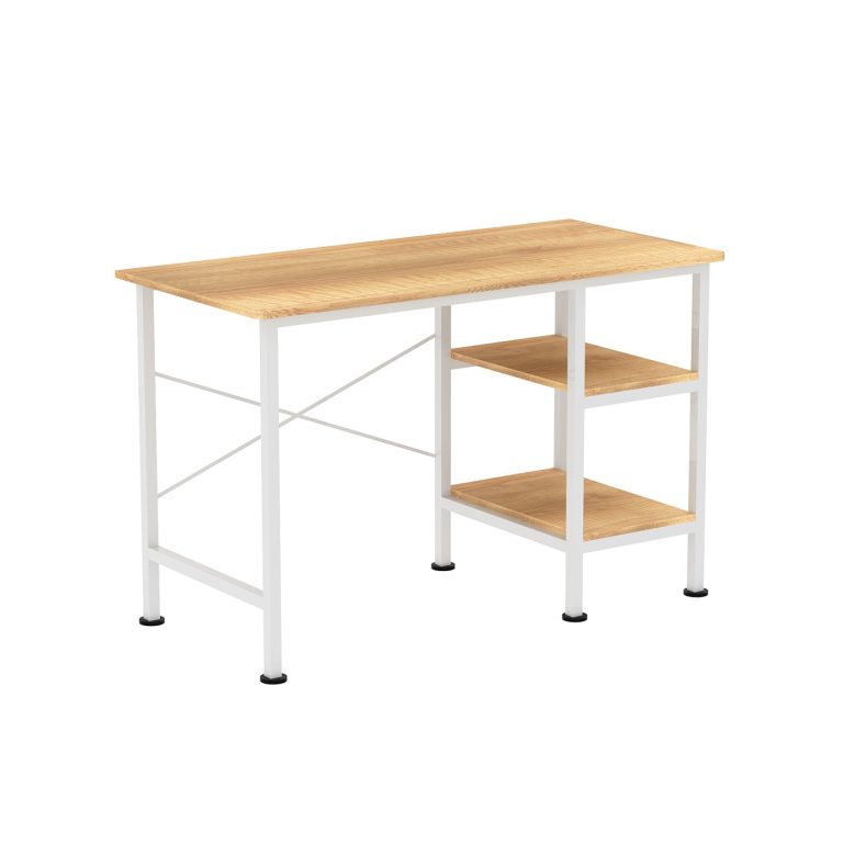 Schreibtisch Computertisch - mit Ablagefächern - weißes Metall braunes Holz - 110 cm breit
