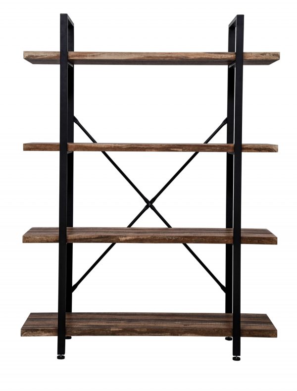  Wandschrank Robustes Metall, Holz, Industriedesign, offenes Bücherregal, 140 cm hoch, schwarz