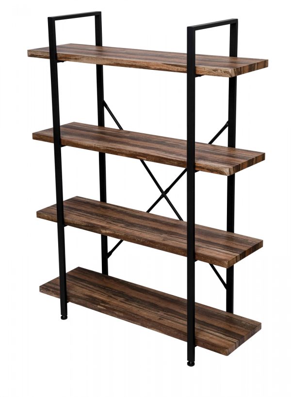   Wandschrank Robustes Metall, Holz, Industriedesign, offenes Bücherregal, 140 cm hoch, schwarz