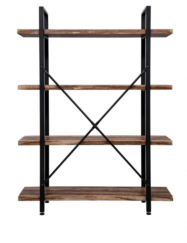   Wandschrank Robustes Metall, Holz, Industriedesign, offenes Bücherregal, 140 cm hoch, schwarz