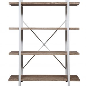 Wandschrank Robustes Metall Holz Industriedesign offenes Bücherregal 140 cm hoch weiß