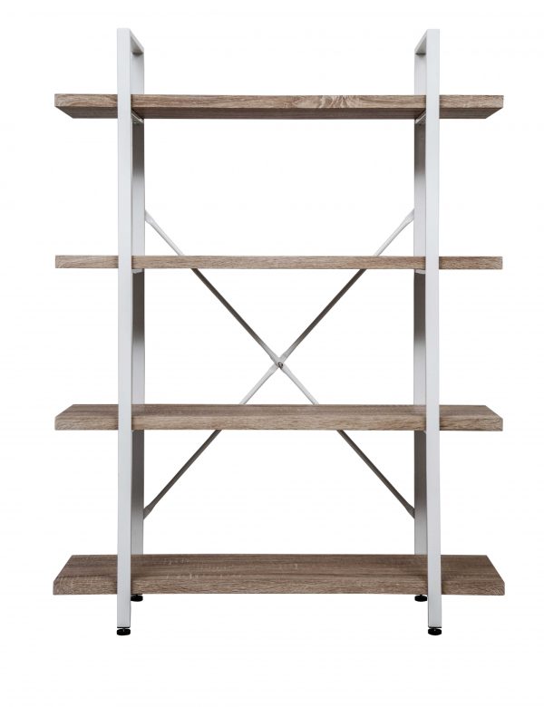   Wandschrank Robustes Metall Holz Industriedesign offenes Bücherregal 140 cm hoch weiß