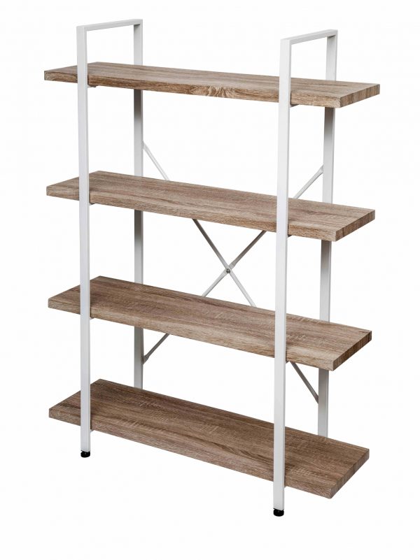   Wandschrank Robustes Metall Holz Industriedesign offenes Bücherregal 140 cm hoch weiß