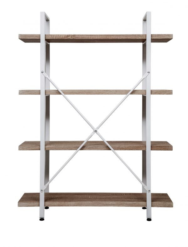   Wandschrank Robustes Metall Holz Industriedesign offenes Bücherregal 140 cm hoch weiß