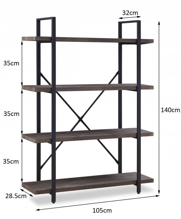   Wandschrank Robustes Metall Holz Industriedesign offenes Bücherregal 140 cm hoch weiß