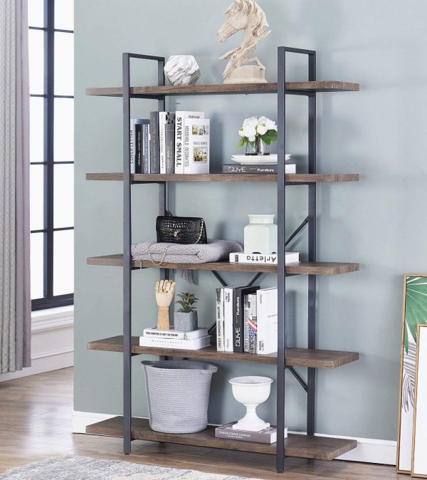   Wandschrank Bücherregal Robustes Industriedesign Metall Holz 178 cm hoch schwarz