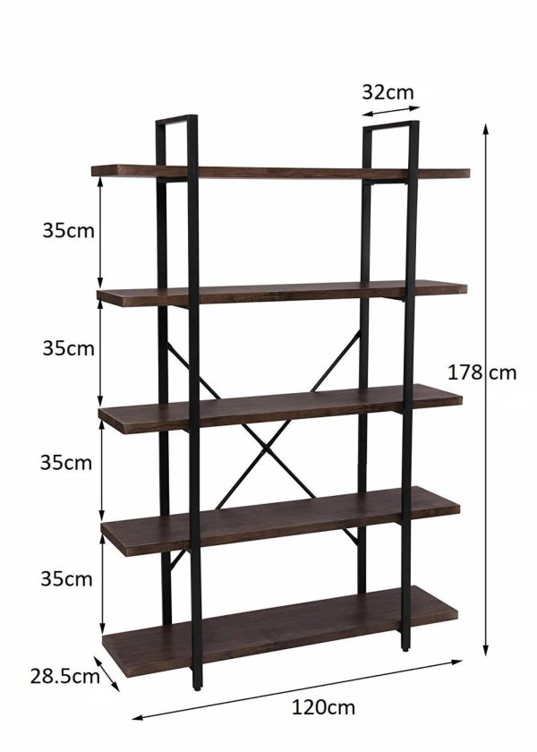   Wandschrank Bücherregal Robustes Industriedesign Metall Holz 178 cm hoch schwarz