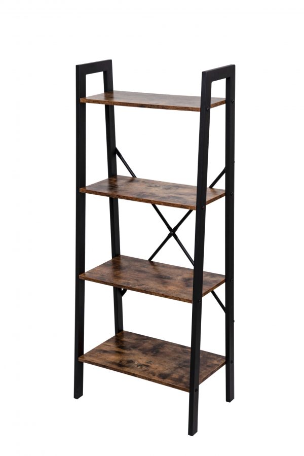   Wandschrank Robustes Metall, Holz, Industriedesign, offenes Bücherregal, 137 cm hoch, schwarz