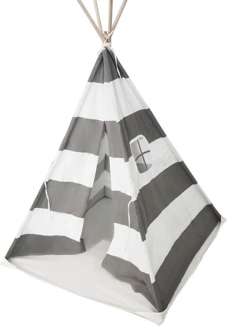 Floortje Spielzelt Tipi – Wigwamzelt – mit Spielmatte – Leinen und Baumwolle – weißgrau