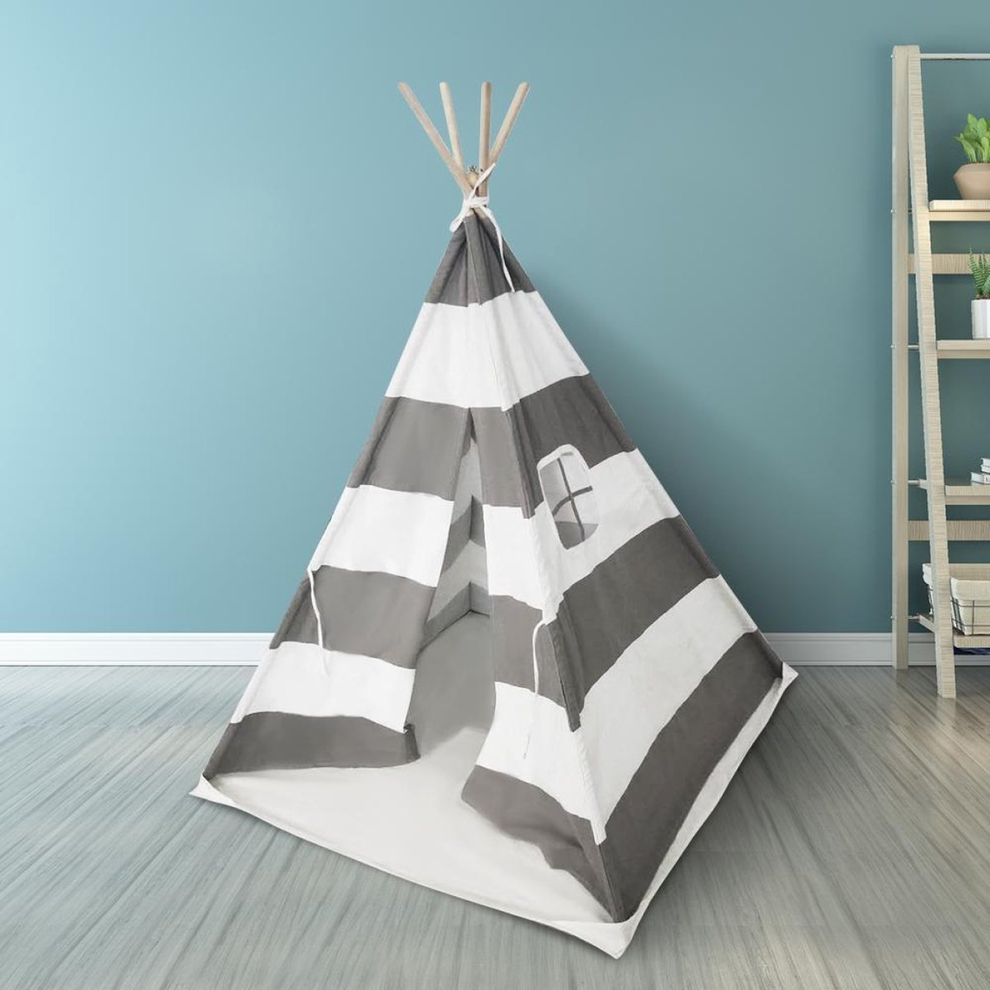 Floortje Spielzelt Tipi – Wigwamzelt – mit Spielmatte – Leinen und Baumwolle – weißgrau - alternatives Bild