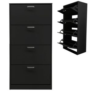 Schuhschrank - Schuhregal - 4 Fächer mit Klapptüren - schwarz