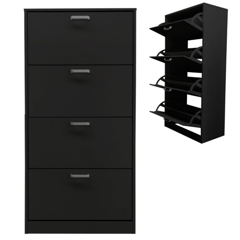 Schuhschrank - Schuhregal - 4 Fächer mit Klapptüren - schwarz