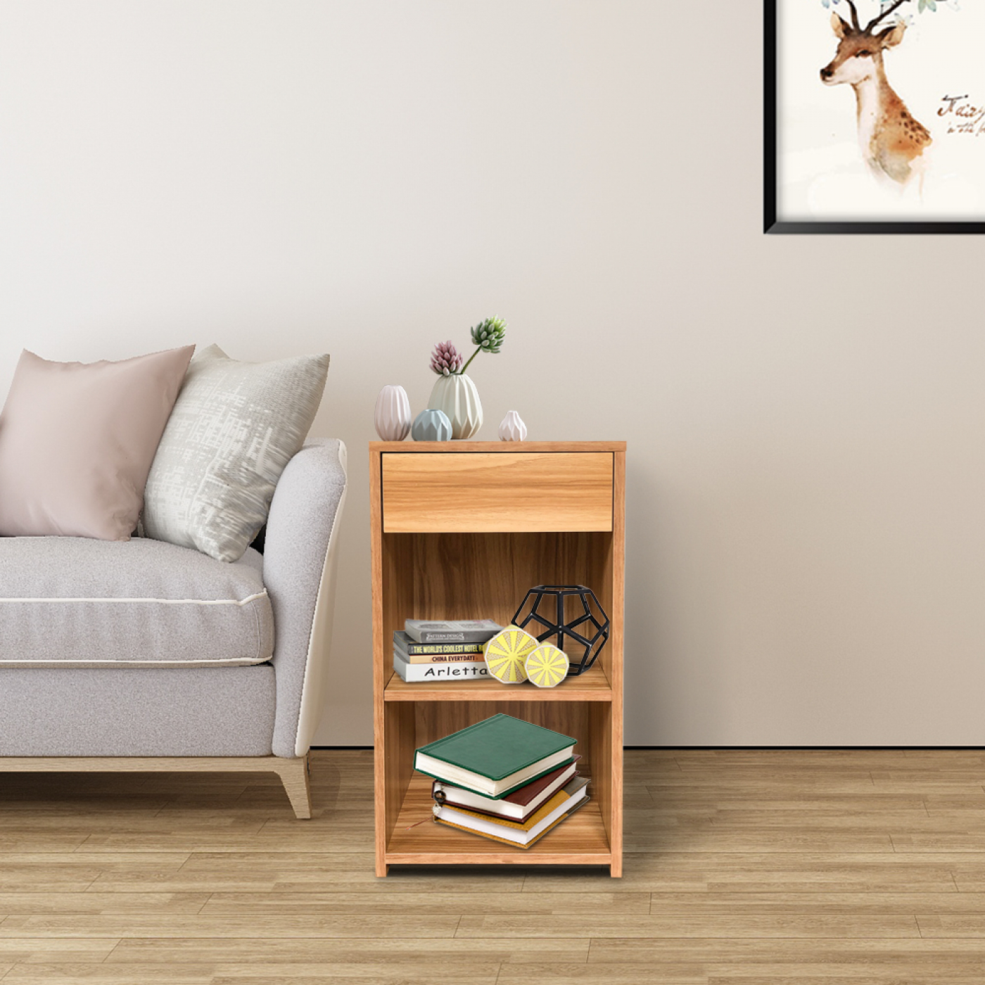 Nachttisch - Flurtisch - 65 cm hoch - hellbraun gefärbt - alternatives Bild