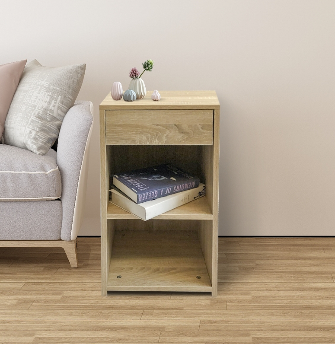 Nachttisch - Flurschrank - 65 cm hoch - hellbraun - alternatives Bild