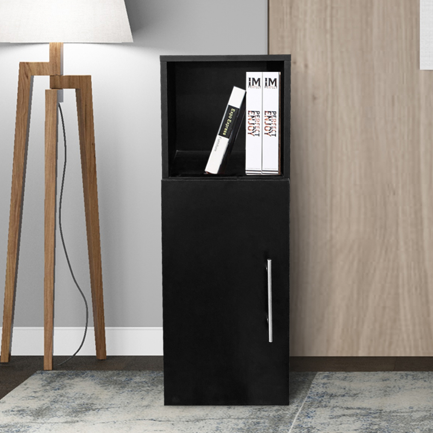 Flurschrank - Nachttisch - 90 cm hoch - schwarz - alternatives Bild