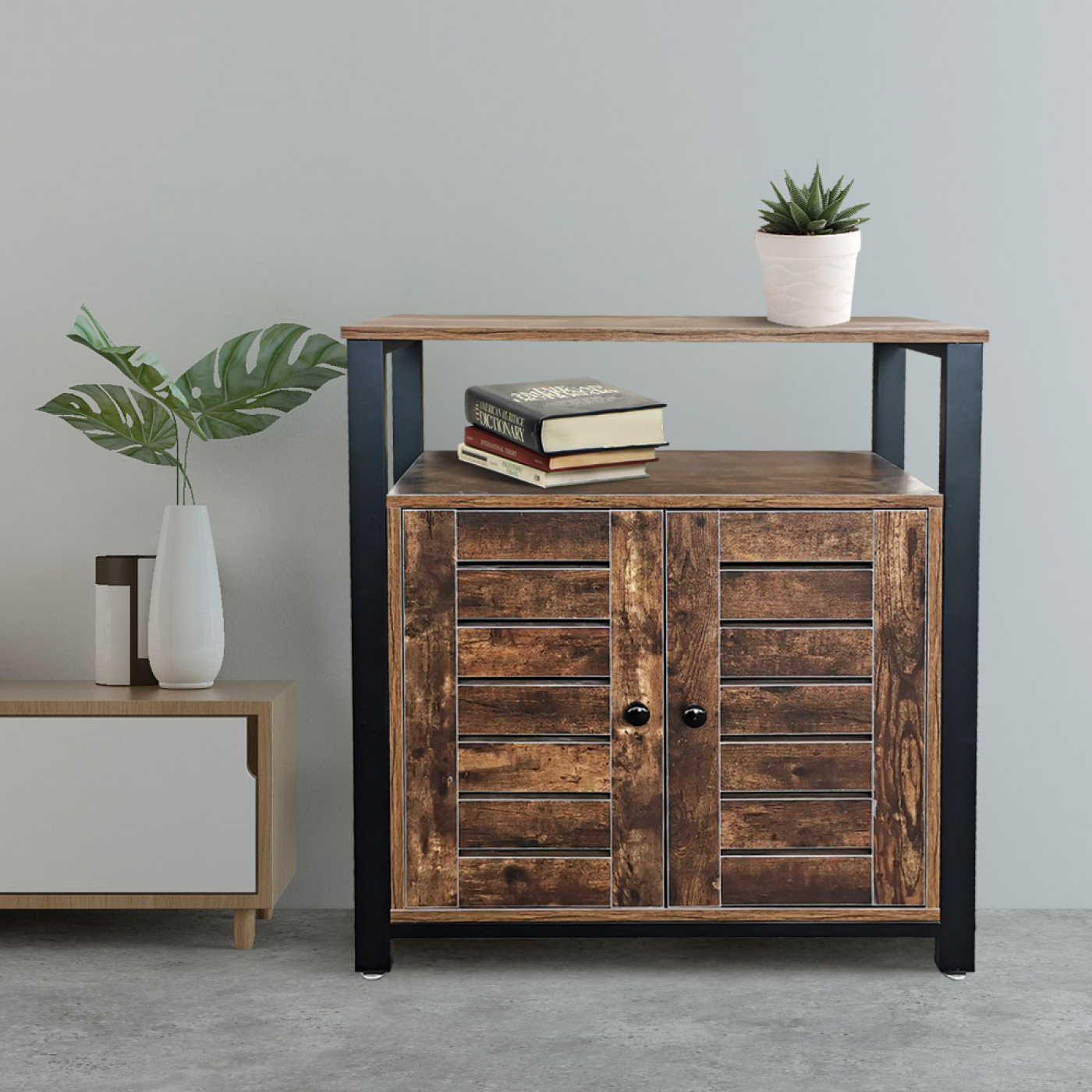Wandschrank Sideboard Industrial - Bücherregal Aufbewahrungsschrank Metall Holz - alternatives Bild