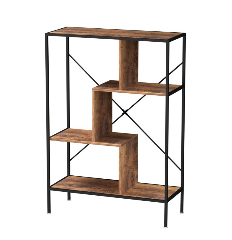 VDD Bücherregal Wandschrank Stabil - offener Fachschrank - Industrie - Metall Holz - 115 cm hoch