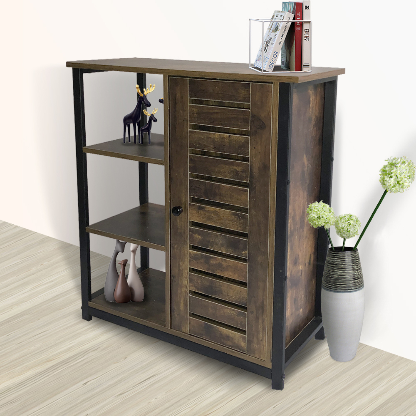 Wandschrank Sideboard Beistelltisch Tough - schwarzes Metall braunes Holz - alternatives Bild