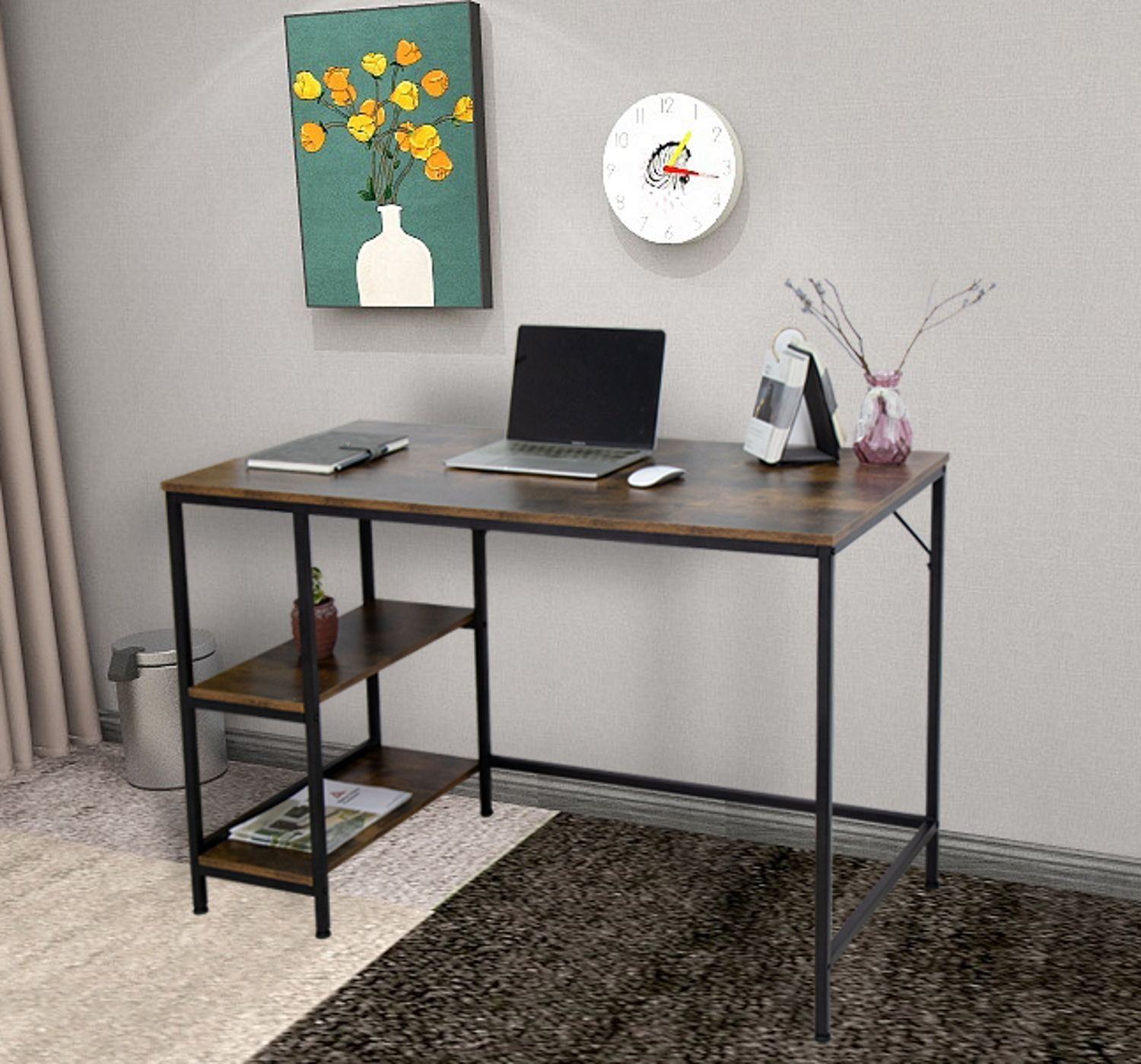Schreibtisch Computertisch Robustes Industriedesign mit Ablageflächen 120 x 60 x 75 cm - alternatives Bild