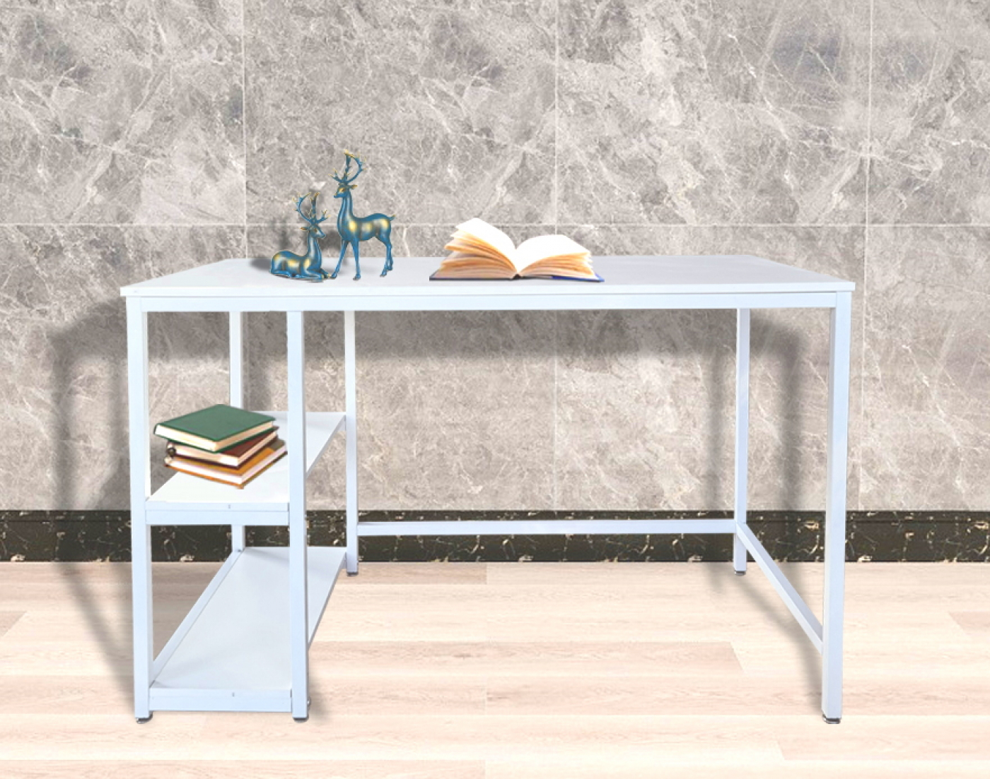 Schreibtisch Stoer - Computertisch - Industriedesign mit Ablageflächen - 120 cm breit - weiß - alternatives Bild
