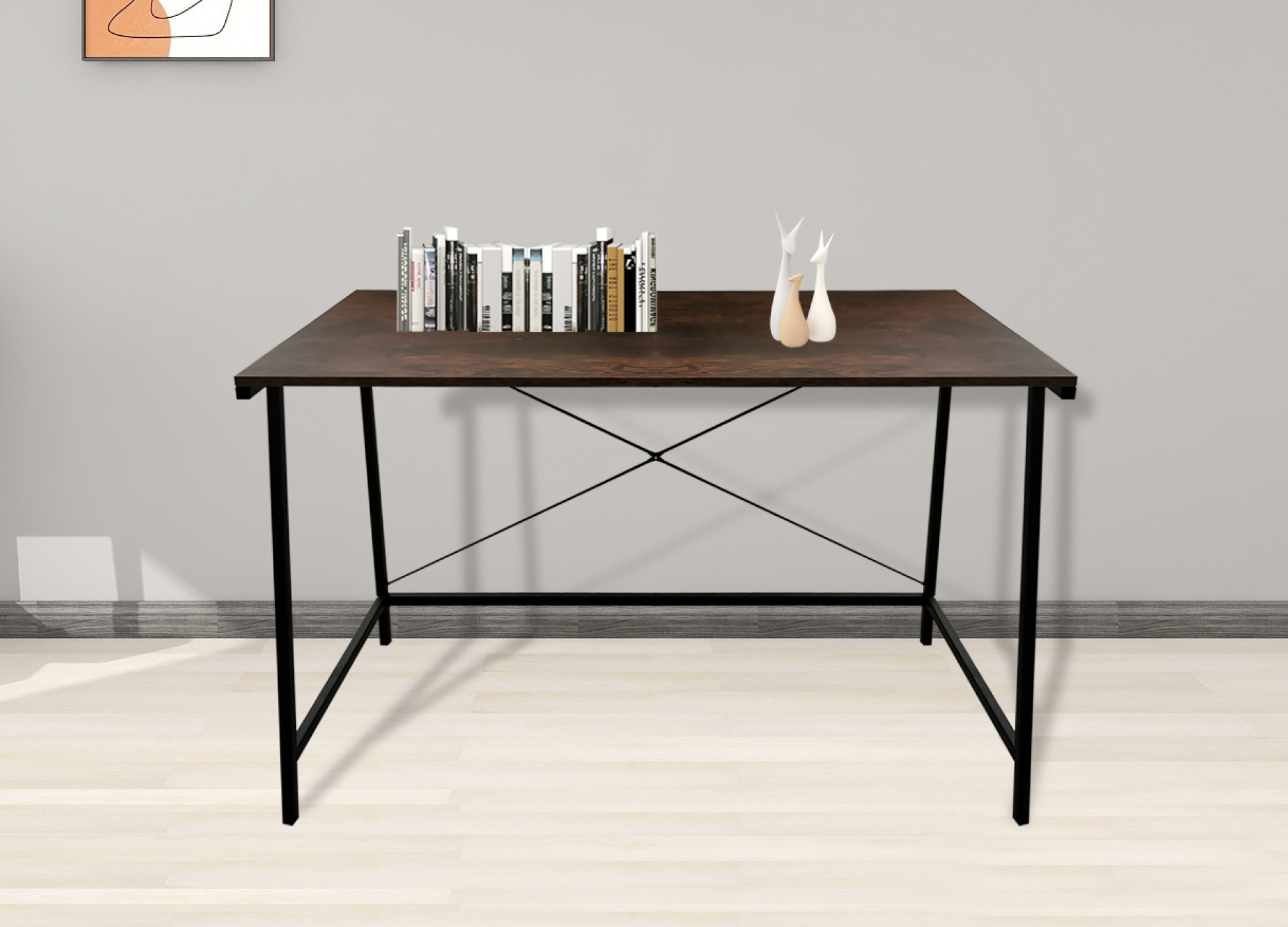 Schreibtisch Laptop-Computertisch Tough - Industrial Vintage - schwarzes Metall braunes Holz - alternatives Bild