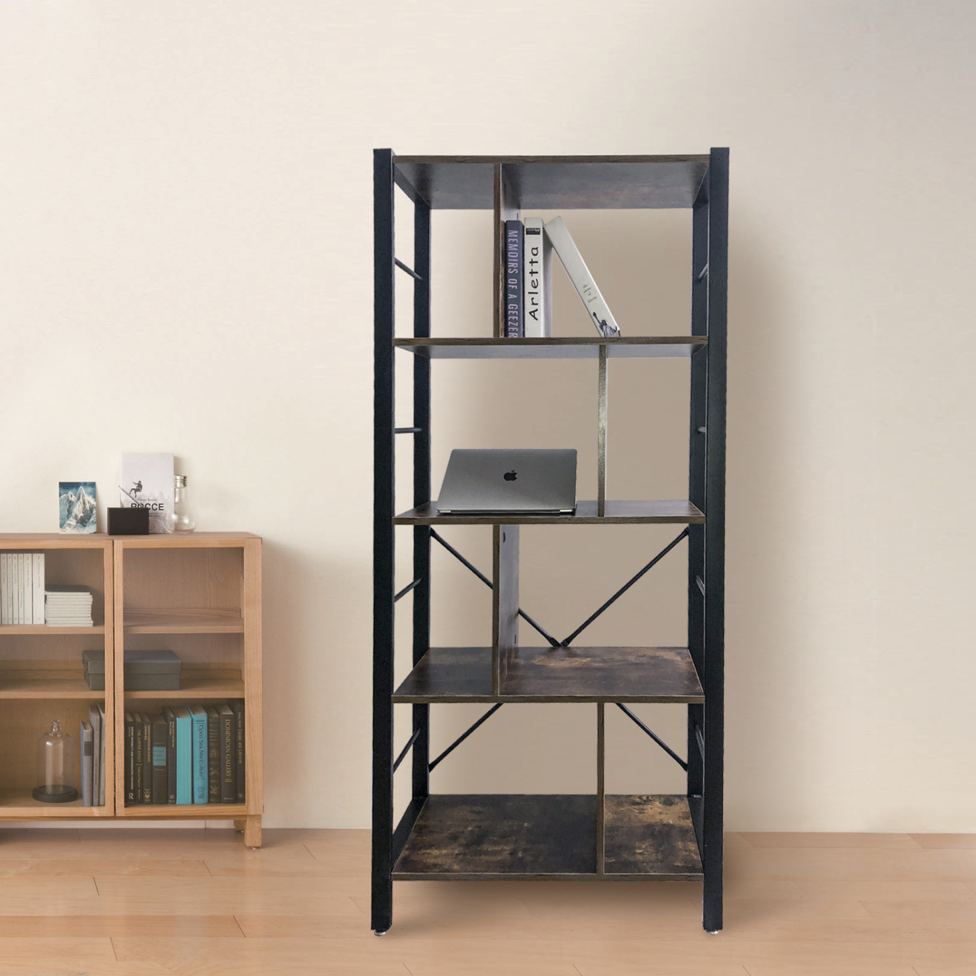 Wandschrank Bücherregal Robustes Industriedesign Metall Holz 154 cm hoch - alternatives Bild