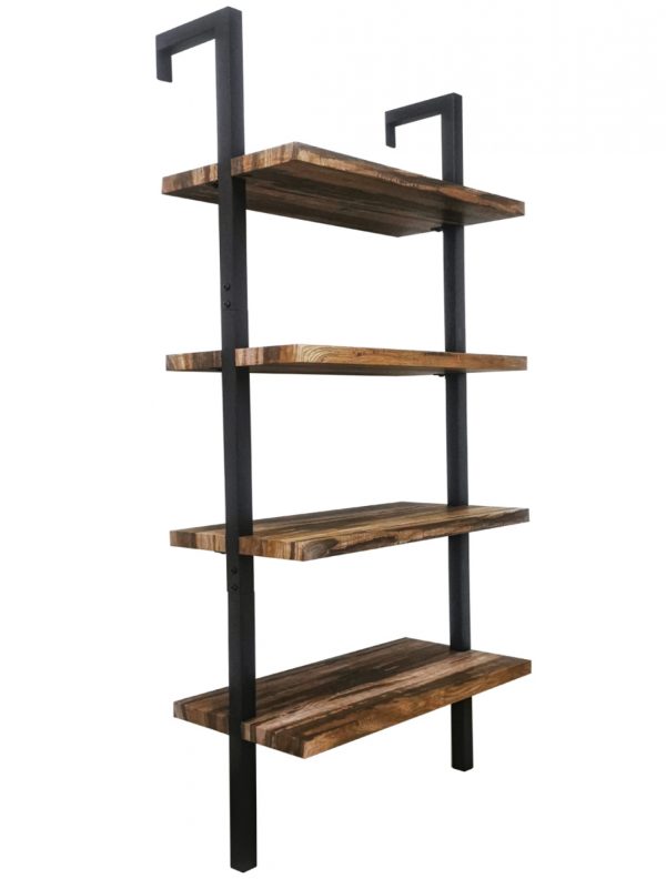   Wandschrank Wandregal Leiter Robustes offenes Bücherregal aus Metall und Holz, 152 cm hoch, schwarz