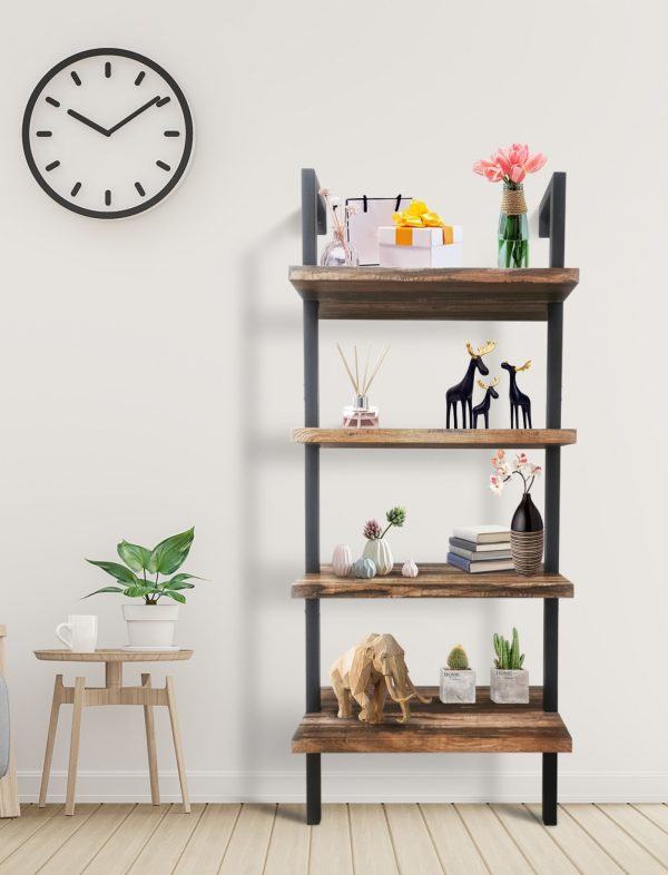   Wandschrank Wandregal Leiter Robustes offenes Bücherregal aus Metall und Holz, 152 cm hoch, schwarz