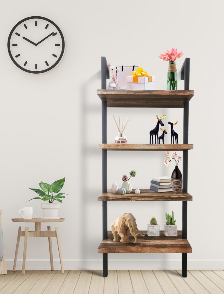 Wandschrank Wandregal Leiter Robustes offenes Bücherregal aus Metall und Holz, 152 cm hoch, schwarz - alternatives Bild